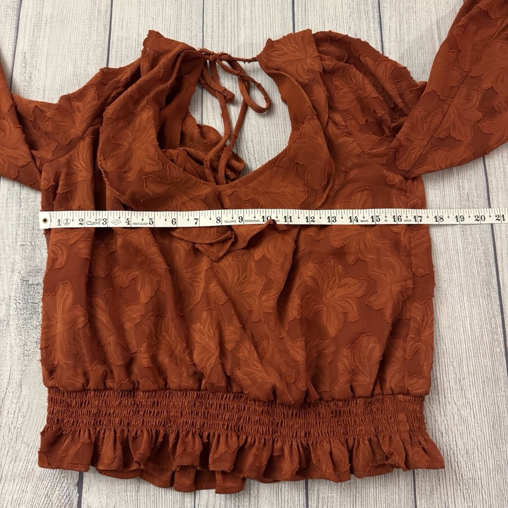 Anthropologie Floral Textured Crimson Orange Blouse Top Women's Size Large - Picture 5 of 9